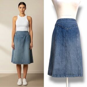 Vtg 90s The Paragon Basque Waist Denim Midi Skirt Curvy Fit Small Modern 6 8